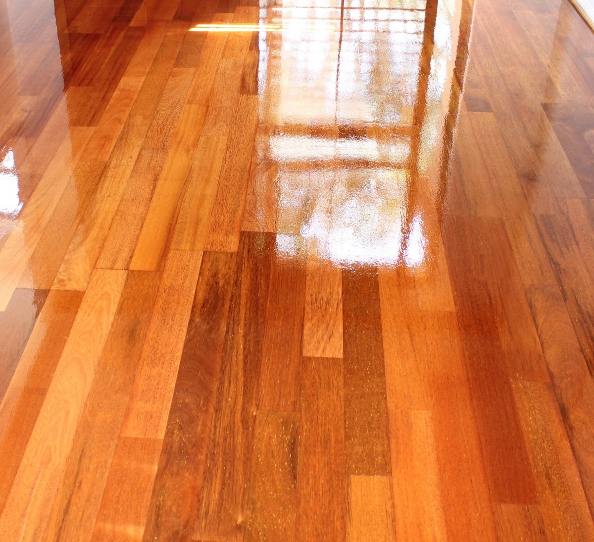 Floor sanding and polishing of Merbau Engineered Benowa Waters Gold Coast QLD application of 2 coats of polyurethane